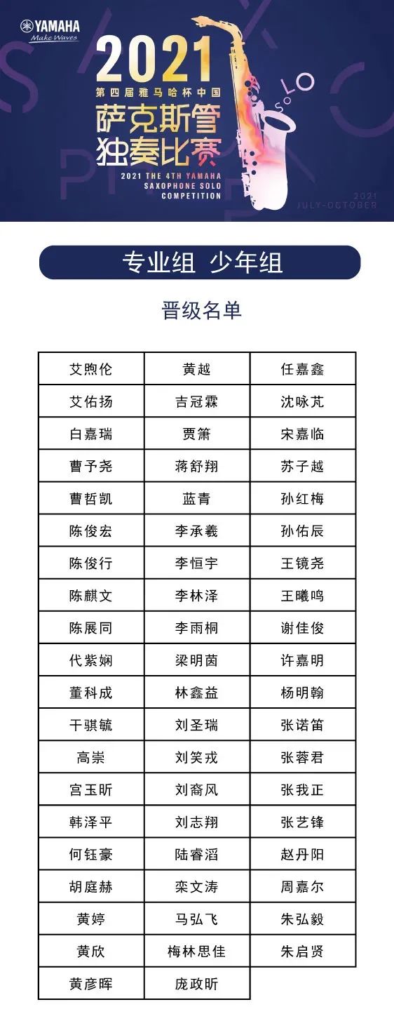 第四届“SG胜游杯”（中国）萨克斯管独奏比赛——决赛名单公布，决赛报名通道开启！
